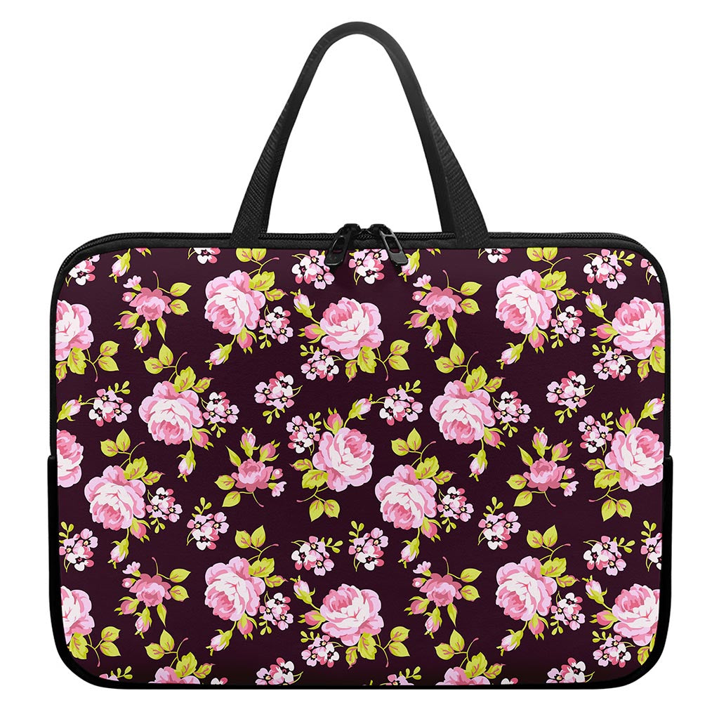 Vintage Pink Rose Floral Pattern Print Laptop Sleeve With Handle