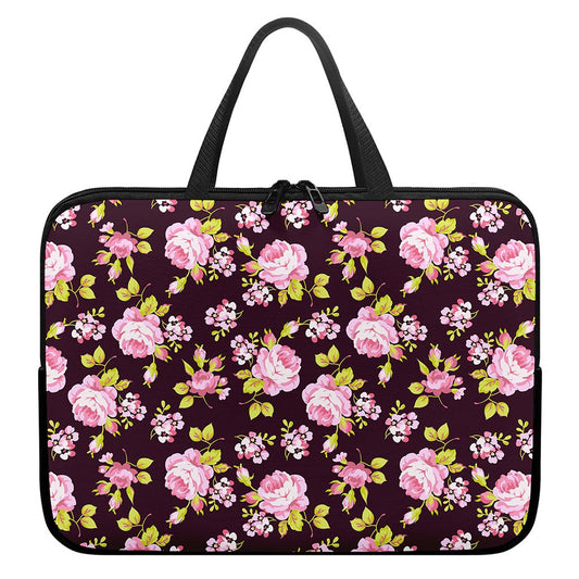 Vintage Pink Rose Floral Pattern Print Laptop Sleeve With Handle