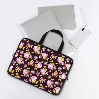 Vintage Pink Rose Floral Pattern Print Laptop Sleeve With Handle