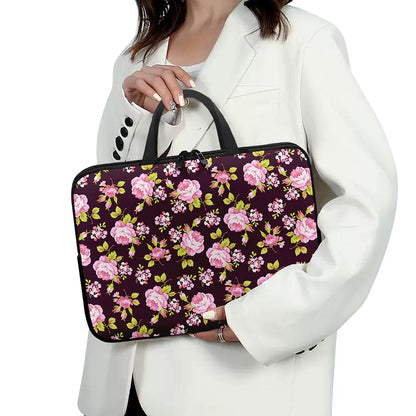 Vintage Pink Rose Floral Pattern Print Laptop Sleeve With Handle
