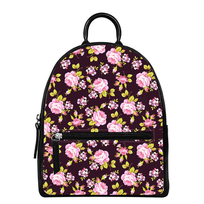 Vintage Pink Rose Floral Pattern Print Leather Backpack