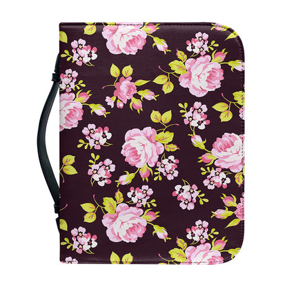 Vintage Pink Rose Floral Pattern Print Leather Bible Cover