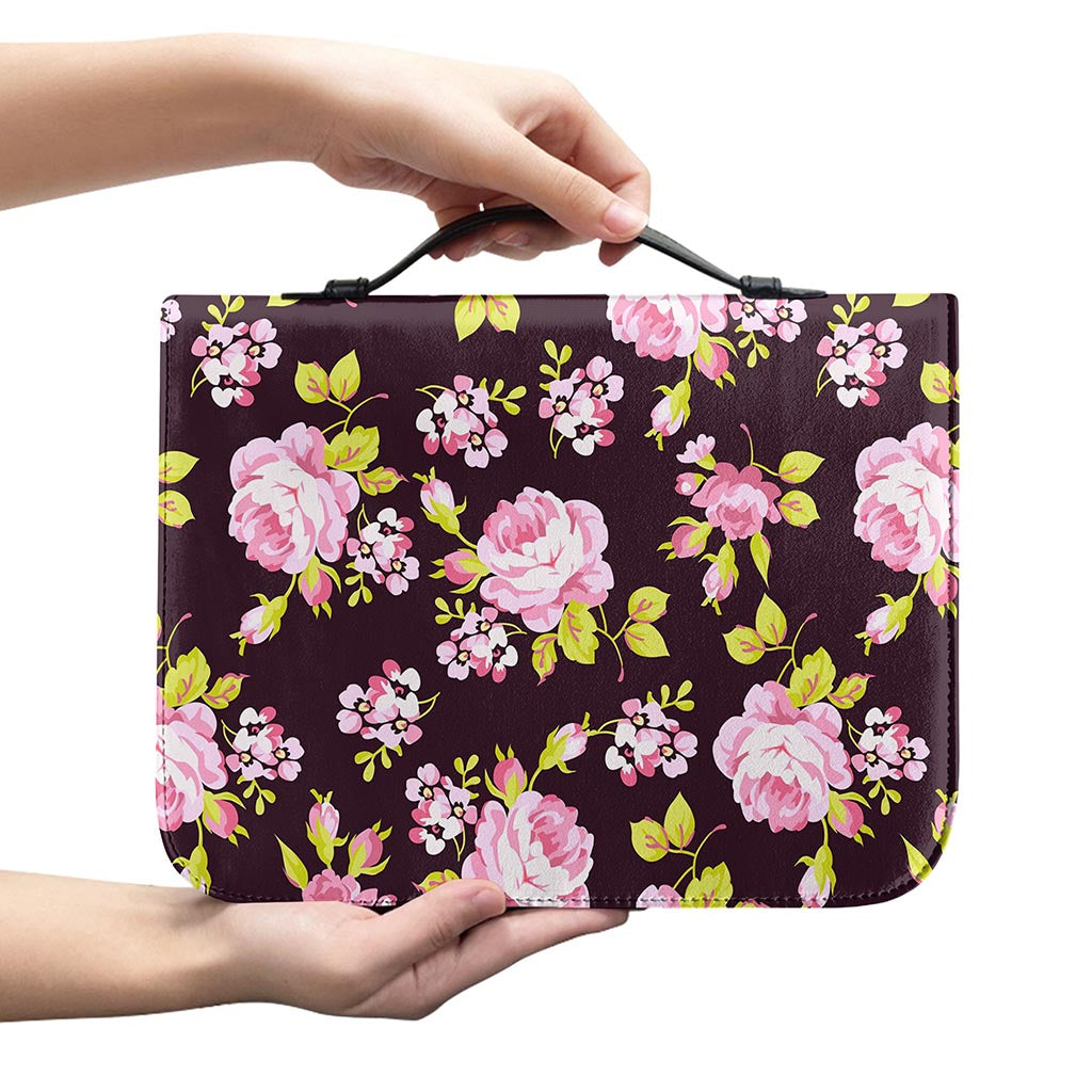 Vintage Pink Rose Floral Pattern Print Leather Bible Cover