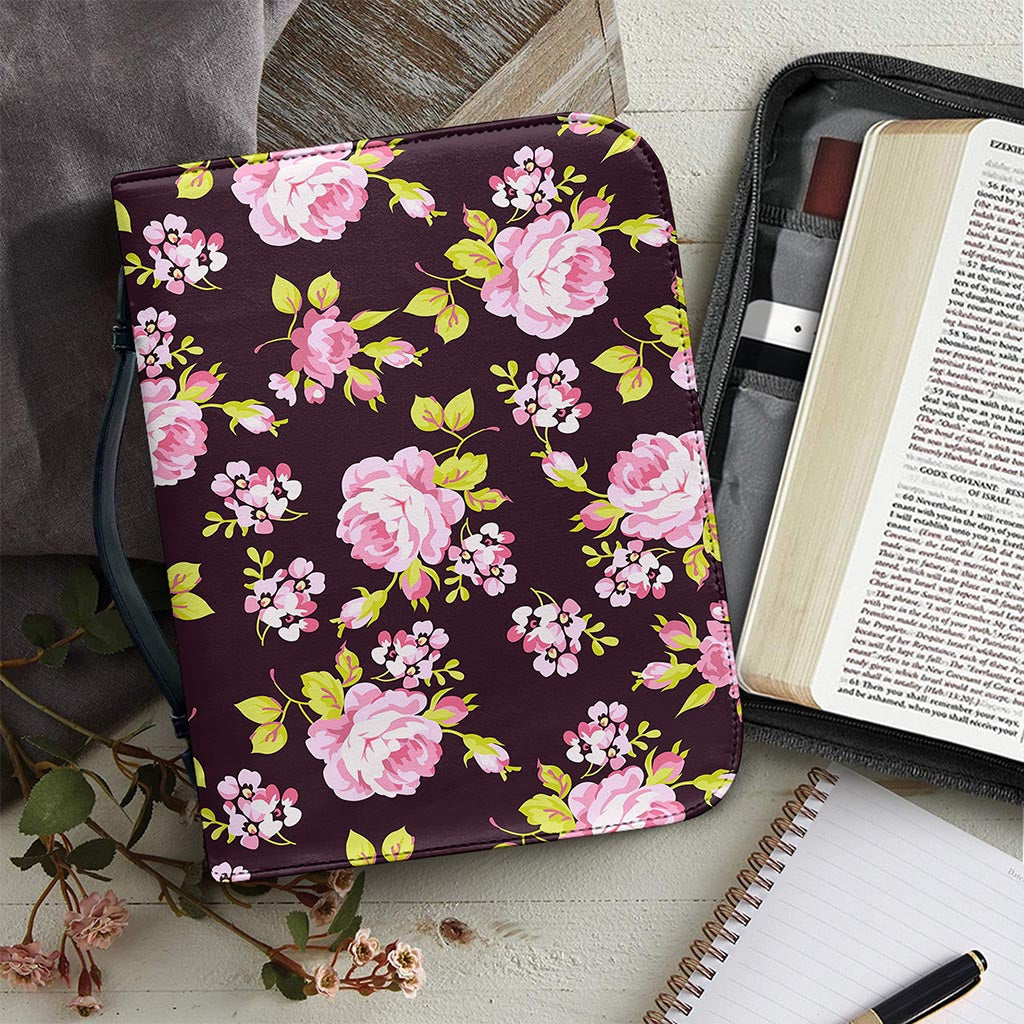 Vintage Pink Rose Floral Pattern Print Leather Bible Cover