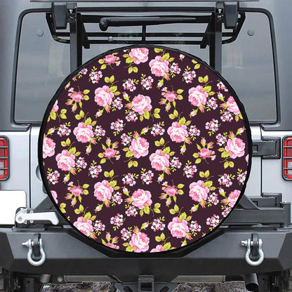 Vintage Pink Rose Floral Pattern Print Leather Spare Tire Cover