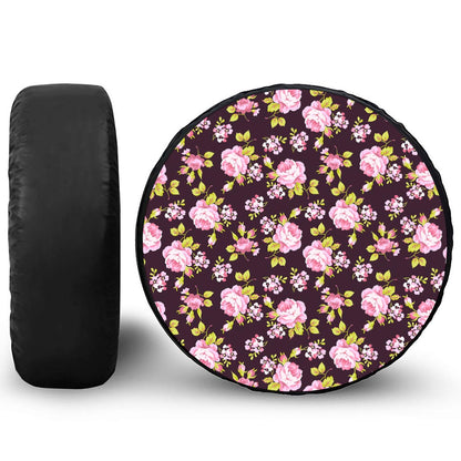 Vintage Pink Rose Floral Pattern Print Leather Spare Tire Cover