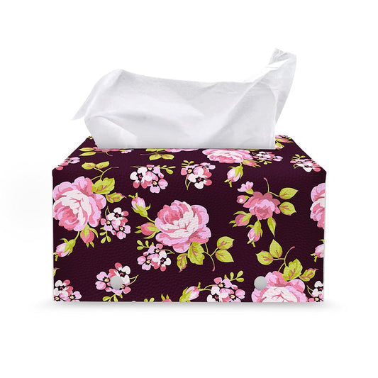 Vintage Pink Rose Floral Pattern Print Leather Tissue Box Cover