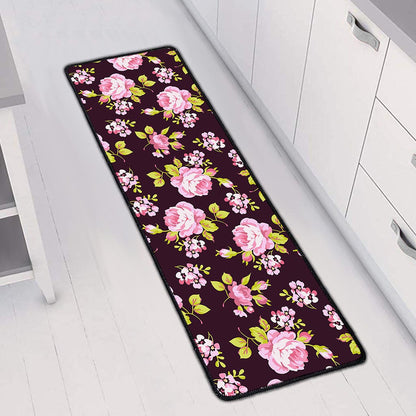 Vintage Pink Rose Floral Pattern Print Long Kitchen Mat