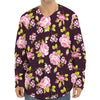 Vintage Pink Rose Floral Pattern Print Long Sleeve Baseball Jersey