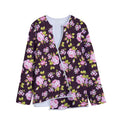 Vintage Pink Rose Floral Pattern Print Long Sleeve Short Coat