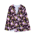Vintage Pink Rose Floral Pattern Print Long Sleeve Short Coat