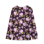 Vintage Pink Rose Floral Pattern Print Long Sleeve Short Coat