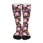 Vintage Pink Rose Floral Pattern Print Long Socks