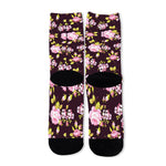 Vintage Pink Rose Floral Pattern Print Long Socks