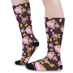 Vintage Pink Rose Floral Pattern Print Long Socks