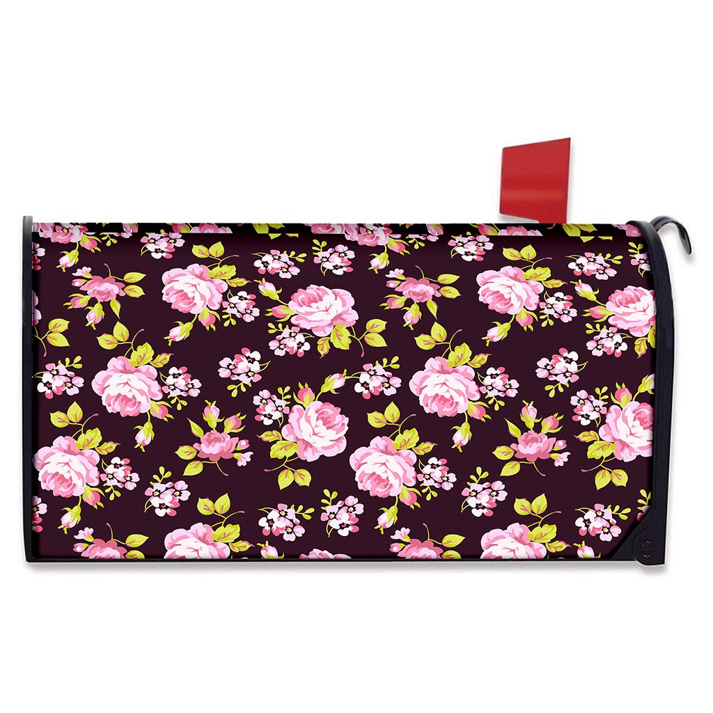 Vintage Pink Rose Floral Pattern Print Mailbox Cover
