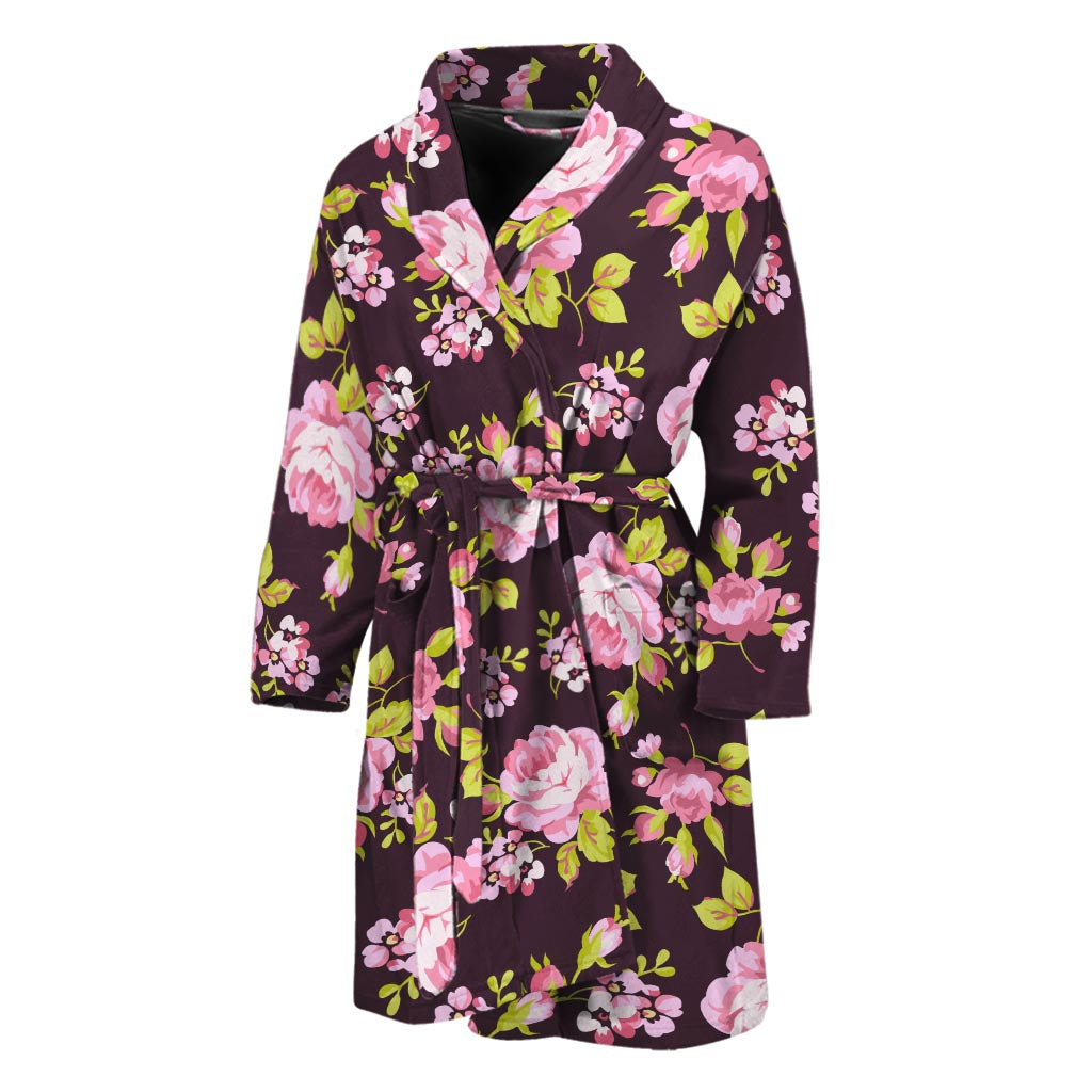 Vintage Pink Rose Floral Pattern Print Men's Bathrobe