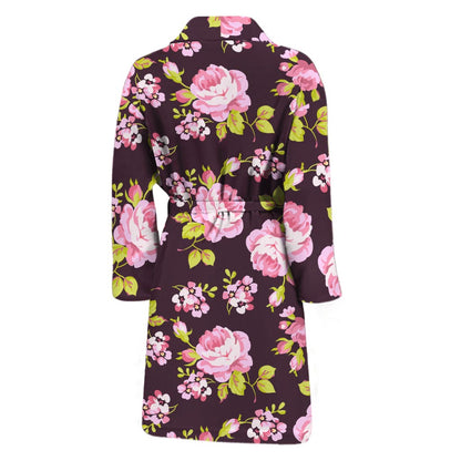 Vintage Pink Rose Floral Pattern Print Men's Bathrobe