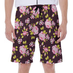 Vintage Pink Rose Floral Pattern Print Men's Beach Shorts
