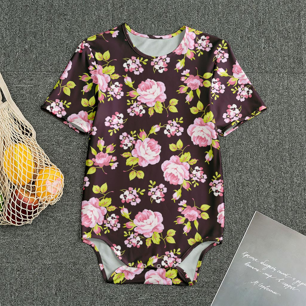 Vintage Pink Rose Floral Pattern Print Men's Bodysuit