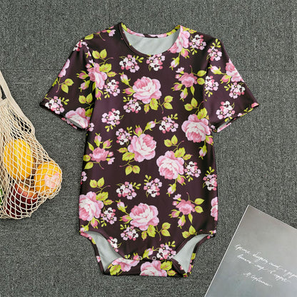 Vintage Pink Rose Floral Pattern Print Men's Bodysuit
