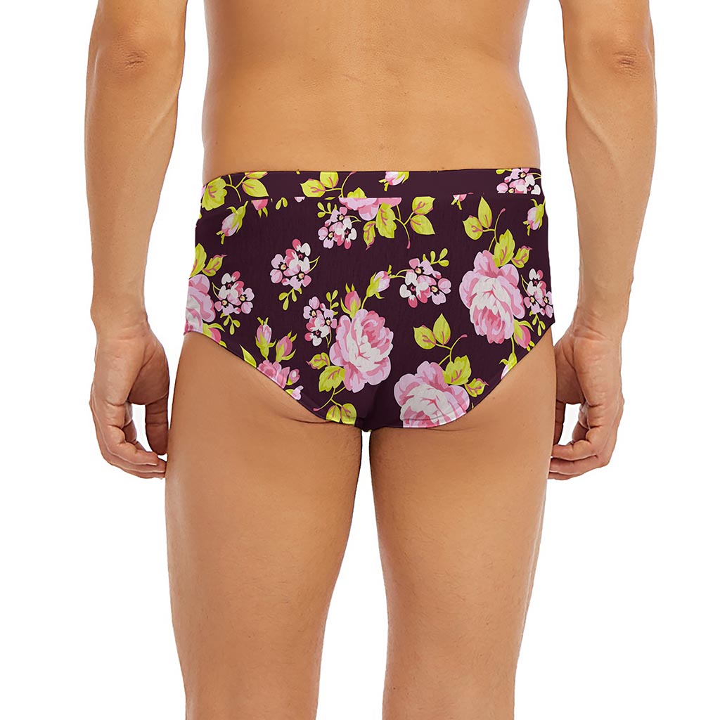 Vintage Pink Rose Floral Pattern Print Men's Briefs