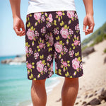 Vintage Pink Rose Floral Pattern Print Men's Cargo Shorts
