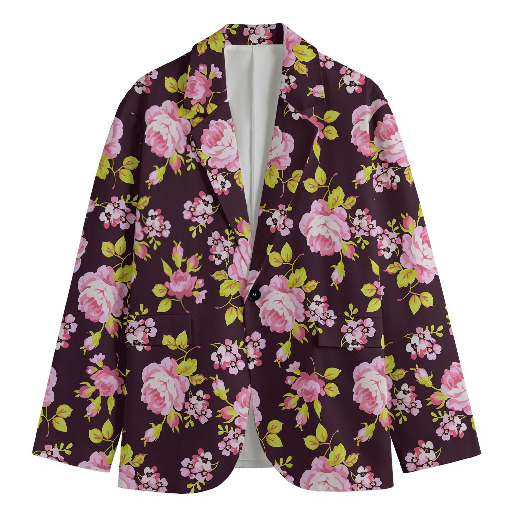 Vintage Pink Rose Floral Pattern Print Men's Cotton Blazer