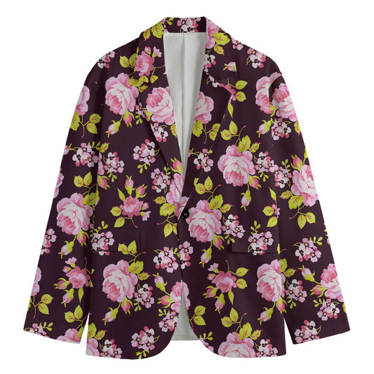 Vintage Pink Rose Floral Pattern Print Men's Cotton Blazer
