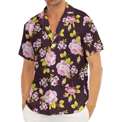 Vintage Pink Rose Floral Pattern Print Men's Deep V-Neck Shirt