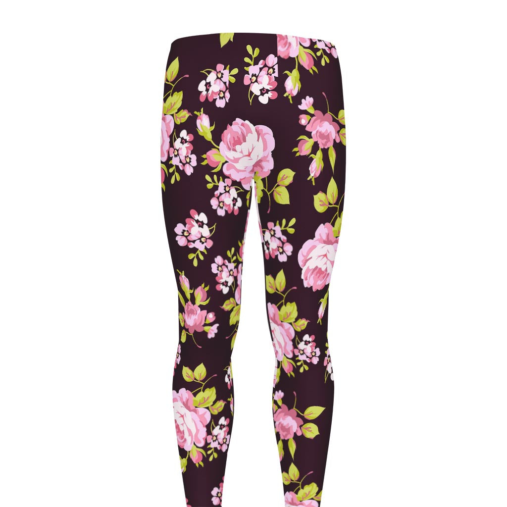 Vintage Pink Rose Floral Pattern Print Men's leggings