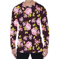 Vintage Pink Rose Floral Pattern Print Men's Long Sleeve T-Shirt