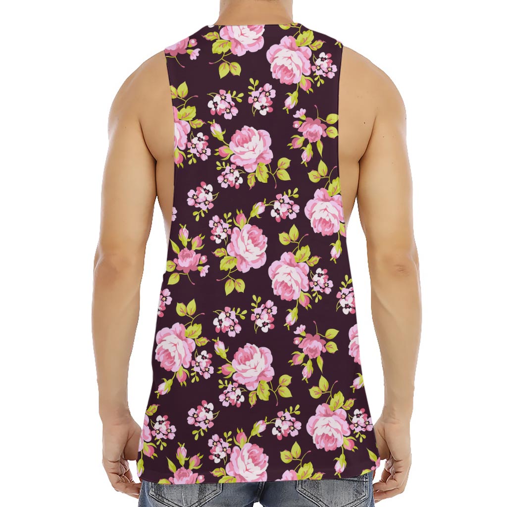Vintage Pink Rose Floral Pattern Print Men's Muscle Tank Top