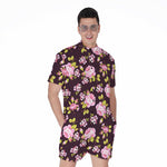 Vintage Pink Rose Floral Pattern Print Men's Rompers