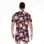 Vintage Pink Rose Floral Pattern Print Men's Rompers