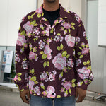 Vintage Pink Rose Floral Pattern Print Men's Shirt Jacket