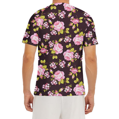 Vintage Pink Rose Floral Pattern Print Men's Short Sleeve Rash Guard
