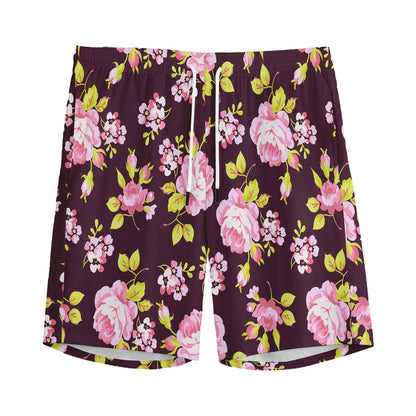 Vintage Pink Rose Floral Pattern Print Men's Sports Shorts