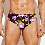 Vintage Pink Rose Floral Pattern Print Men's Swim Briefs