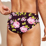 Vintage Pink Rose Floral Pattern Print Men's Swim Briefs