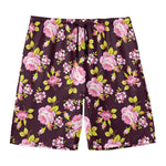 Vintage Pink Rose Floral Pattern Print Men's Swim Trunks