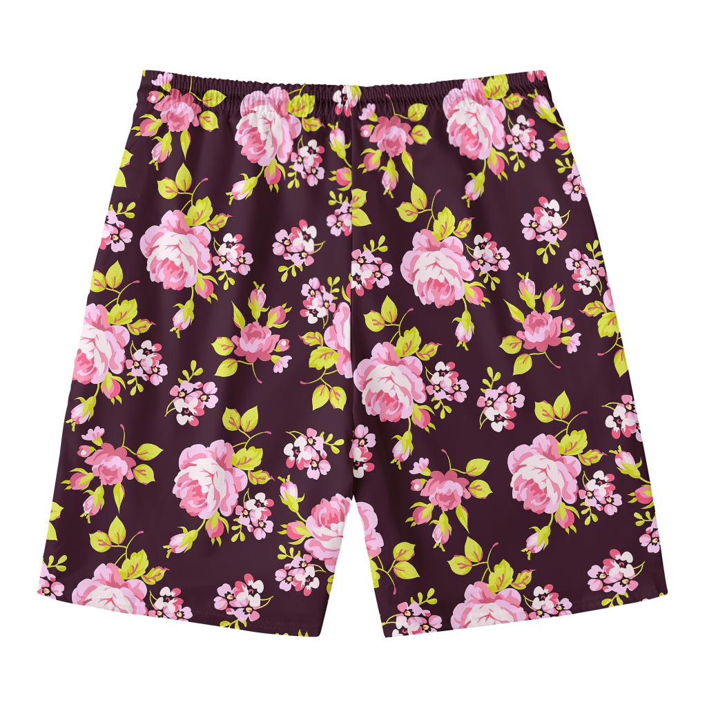 Vintage Pink Rose Floral Pattern Print Men's Swim Trunks