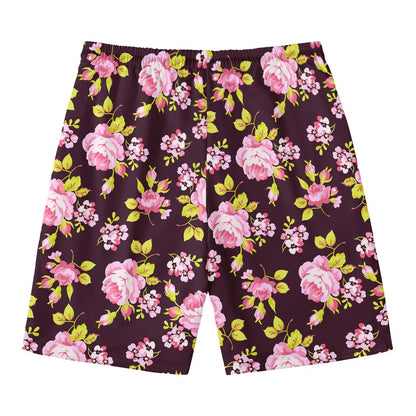 Vintage Pink Rose Floral Pattern Print Men's Swim Trunks