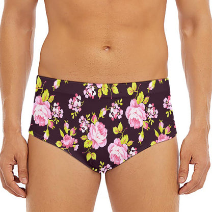 Vintage Pink Rose Floral Pattern Print Men's Triangle Swim Briefs
