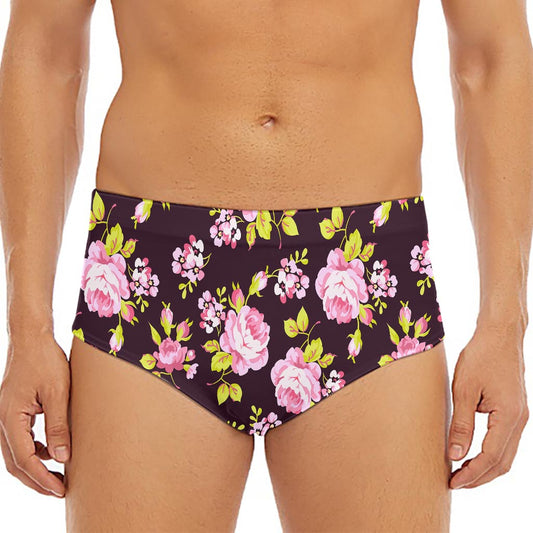 Vintage Pink Rose Floral Pattern Print Men's Triangle Swim Briefs