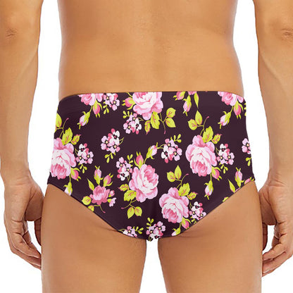 Vintage Pink Rose Floral Pattern Print Men's Triangle Swim Briefs