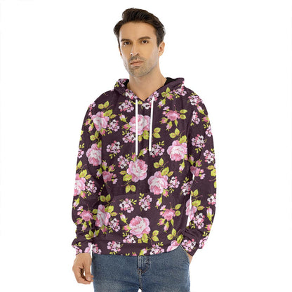 Vintage Pink Rose Floral Pattern Print Men's Velvet Pullover Hoodie
