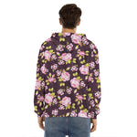 Vintage Pink Rose Floral Pattern Print Men's Velvet Pullover Hoodie
