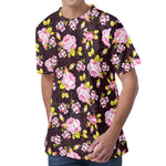 Vintage Pink Rose Floral Pattern Print Men's Velvet T-Shirt