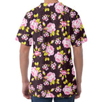 Vintage Pink Rose Floral Pattern Print Men's Velvet T-Shirt
